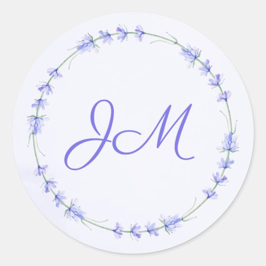 Lavendel Floral krans Monogram bruiloft Stickers (Voorkant)