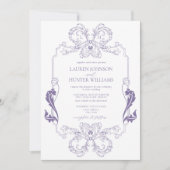  lavendel Floral Line Art Monogram Weddenschap Kaart (Voorkant)