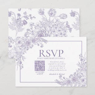 lavendel Floral Line Art QR Code RSVP Kaartje