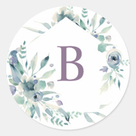 Lavendel Floral Waterverf krans Monogram Ronde Sticker