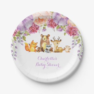Lavendel Floral Woodland Animals Baby shower Papieren Bordje