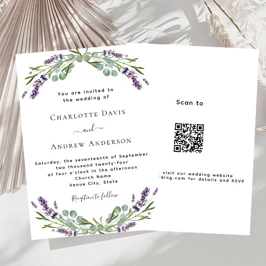 Lavendel florale formele QR Details luxe bruiloft Kaart