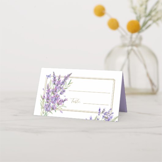 Lavendel Florals Paarse bruiloft plaats kaart (Voorkant)