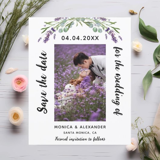 Lavendel foto bruiloft Save the Date kaart