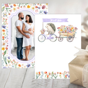 Lavendel Foto Dank u - Hedgehog Baby shower Bedankkaart