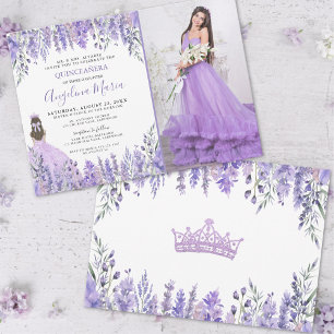 Lavendel Foto Paarse Bloemige Quinceañera Kaart