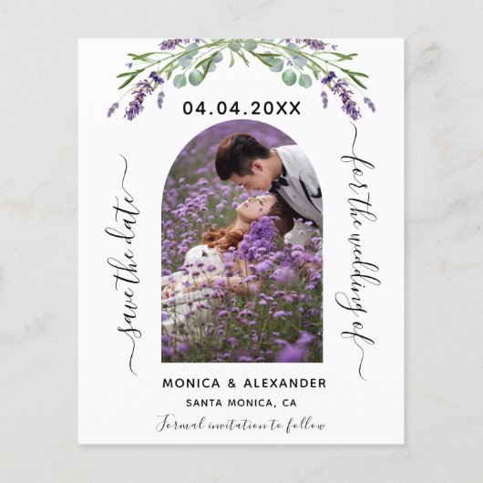 Lavendel foto qr code bruiloft Save the Date (Voorkant)