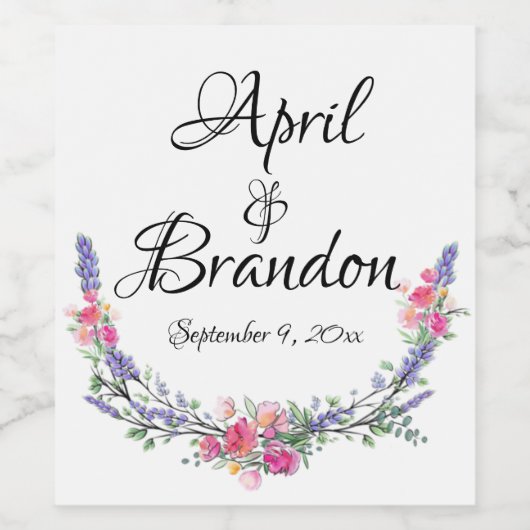 Lavendel geel-roze rozen eucalyptus bloemstuk      wijn etiket (Enkel label)