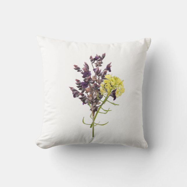 Lavendel & Geel Wildflower Botanisch Ontwerp Kussen (Voorkant)