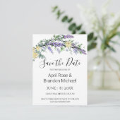 Lavendel gele rozen eucalyptus bewaar de datum save the date (Staand voorkant)
