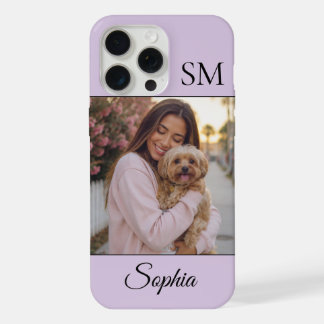 Lavendel Gepersonaliseerde Naam Initialen Eén Foto iPhone 15 Pro Max Hoesje