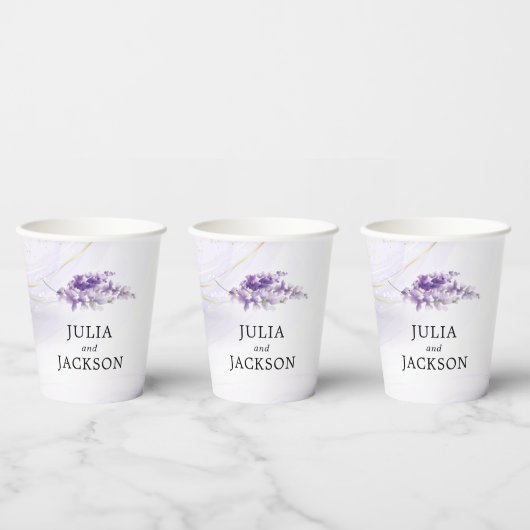 Lavendel gepersonaliseerde Waterverf bruiloft Papieren Bekers (Multi)
