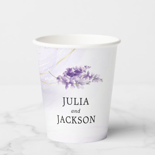 Lavendel gepersonaliseerde Waterverf bruiloft Papieren Bekers (Voorkant)
