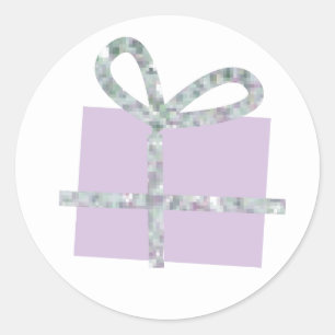 Lavendel geschenkdoos met faux zilveren lint ronde sticker
