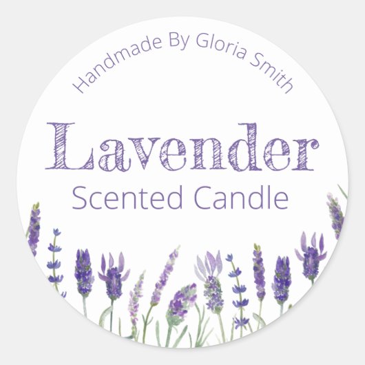 Lavendel geurende kaars ronde sticker (Voorkant)