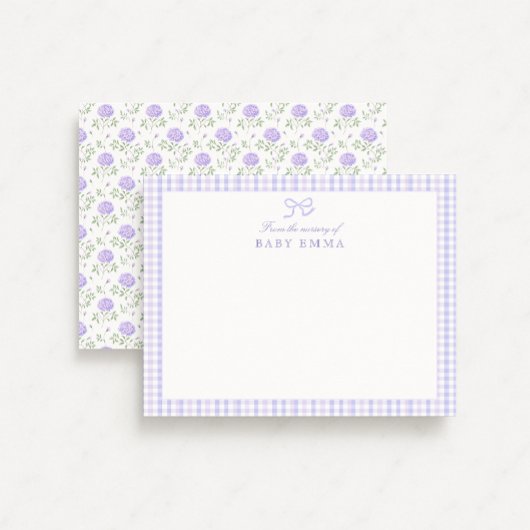 Lavendel Gingham & Floral Baby Note Kaart