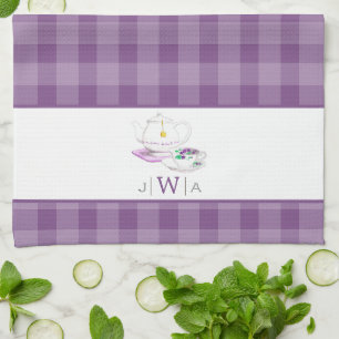 Lavendel Gingham Monogrammed Tea Party Theedoek