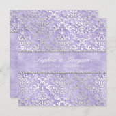 Lavendel Glimmer Damask Wedding Invite Kaart (Voorkant / Achterkant)