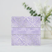 Lavendel Glimmer Damask Wedding Invite Kaart (Staand voorkant)