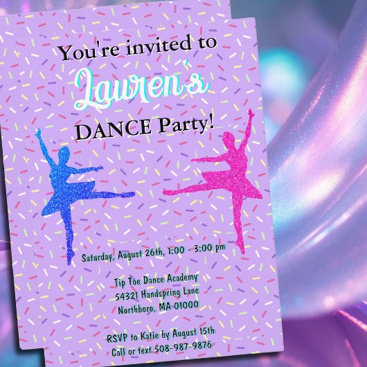 Lavendel Glitter Ballerina Dance Party Uitnodiging