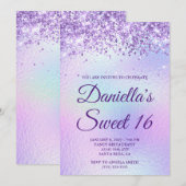 Lavendel Glitter Iridescente Folie Sweet 16 Kaart (Voorkant / Achterkant)