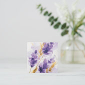 Lavendel Golden Waterverf Floral QR Code RSVP Informatiekaartje (Staand voorkant)