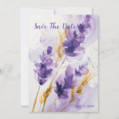 Lavendel Golden Waterverf Floral Save The Date Kaart (Voorkant)