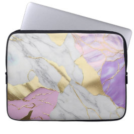Lavendel & Goud Marmer Luxe Laptop Sleeve