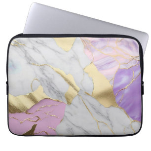 Lavendel & Goud Marmer Luxe Laptop Sleeve