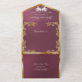 Lavendel, gouden bladeren, duiven en hart all in one uitnodiging (Buitenkant)