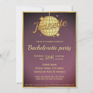 Lavendel gouden disco bal vrijgezellenfeest kaart