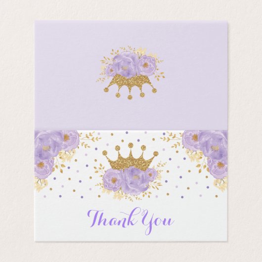 Lavendel Gouden Kroonprinses Bedankt Kaart (Buitenkant ongevouwen)