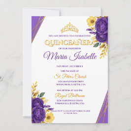 Lavendel & Gouden Quinceañera Uitnodiging