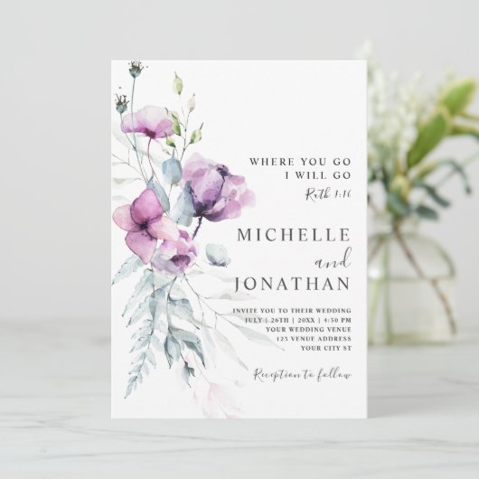 Lavendel grijs bloemenbijbel vers Christelijk brui Kaart (Staand voorkant)