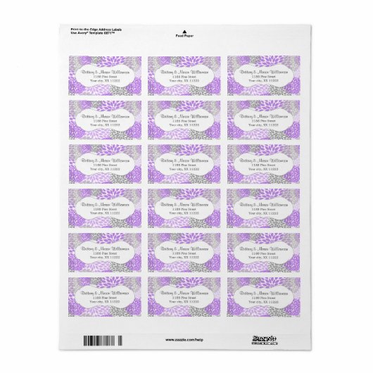 Lavendel grijs Dahlia bruiloft bruids Baby shower Etiket (Full Sheet)