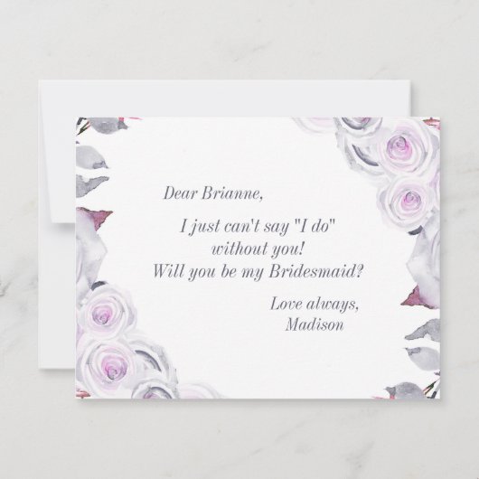 Lavendel & Grijze Bloemen Wil jij mijn bruidsmeisj Kaart (Achterkant)