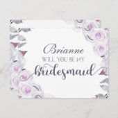 Lavendel & Grijze Bloemen Wil jij mijn bruidsmeisj Kaart (Voorkant / Achterkant)