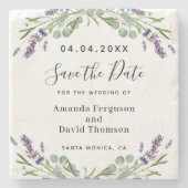 Lavendel groen bloemenbruiloft bewaar de datum stenen onderzetter (Voorkant)