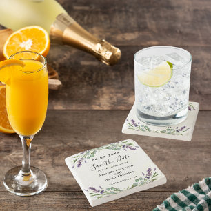 Lavendel groen bloemenbruiloft bewaar de datum stenen onderzetter