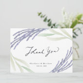 Lavendel & groen Caligrafie bruiloft Bedankkaart (Staand voorkant)
