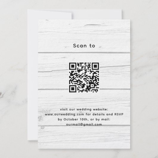 Lavendel groen hout QR code luxe bruiloft Kaart (Achterkant)