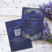 Lavendel groen marineblauw QR code RSVP bruiloft Kaart