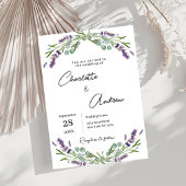 Lavendel groen violette bloemen script bruiloft kaart