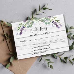 Lavendel groen wit hout bruiloft reactie RSVP Notitiekaartje