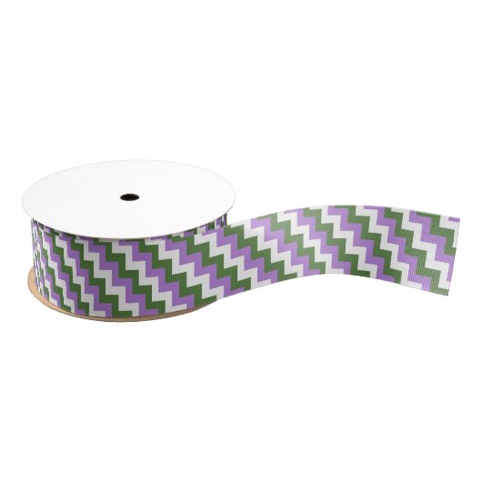 Lavendel, groene en witte Chevron Zigzag Grosgrain Lint (Spoel)