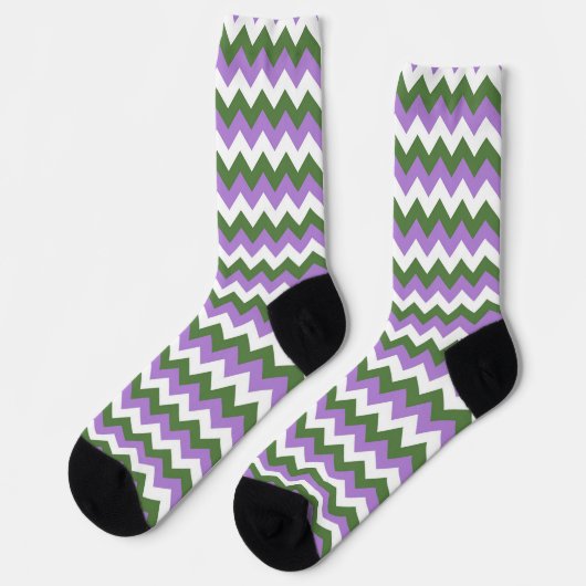 Lavendel, groene en witte Chevron Zigzag Sokken (Links)