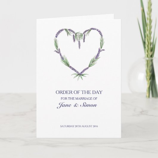 Lavendel Hart Trouwen ~ Orde van de Dag/Service Programma (Voorkant)