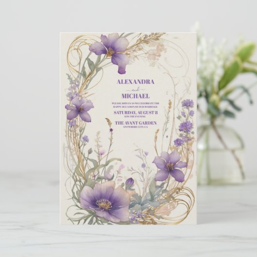 Lavendel Herfst herfst bloemenbruiloft waterverf Kaart (Staand voorkant)