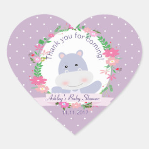 Lavendel Hippo Baby Meisje Douche Party cadeau lab Hart Sticker
