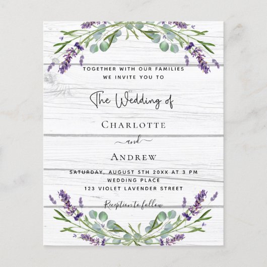 Lavendel hout QR code budget bruiloft uitnodiging Flyer (Voorkant)